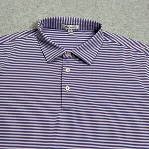Peter Millar Performance Polo Shirt Mens Large Pink Purple Stripes Golf Stretch
